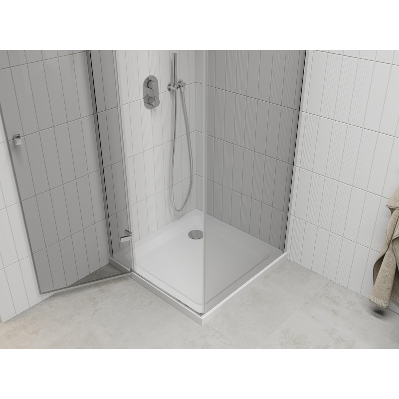 Mexen Roma kabina prysznicowa uchylna 70 x 80 cm, transparent, chrom + brodzik Flat - 854-070-080-01-00-4010