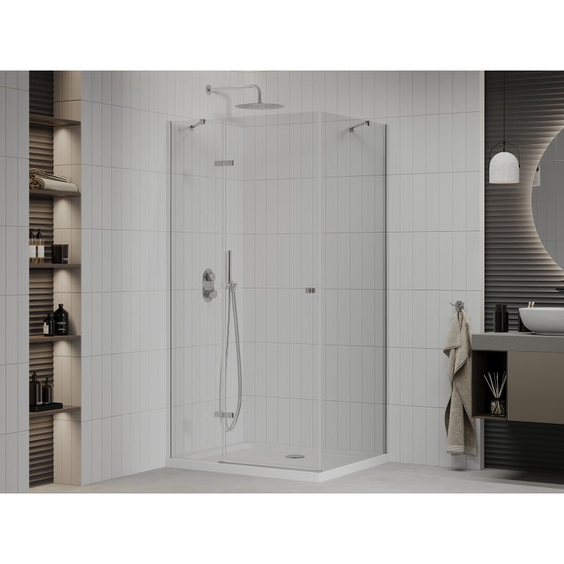 Mexen Roma kabina prysznicowa uchylna 70 x 100 cm, transparent, chrom + brodzik Flat - 854-070-100-01-00-4010