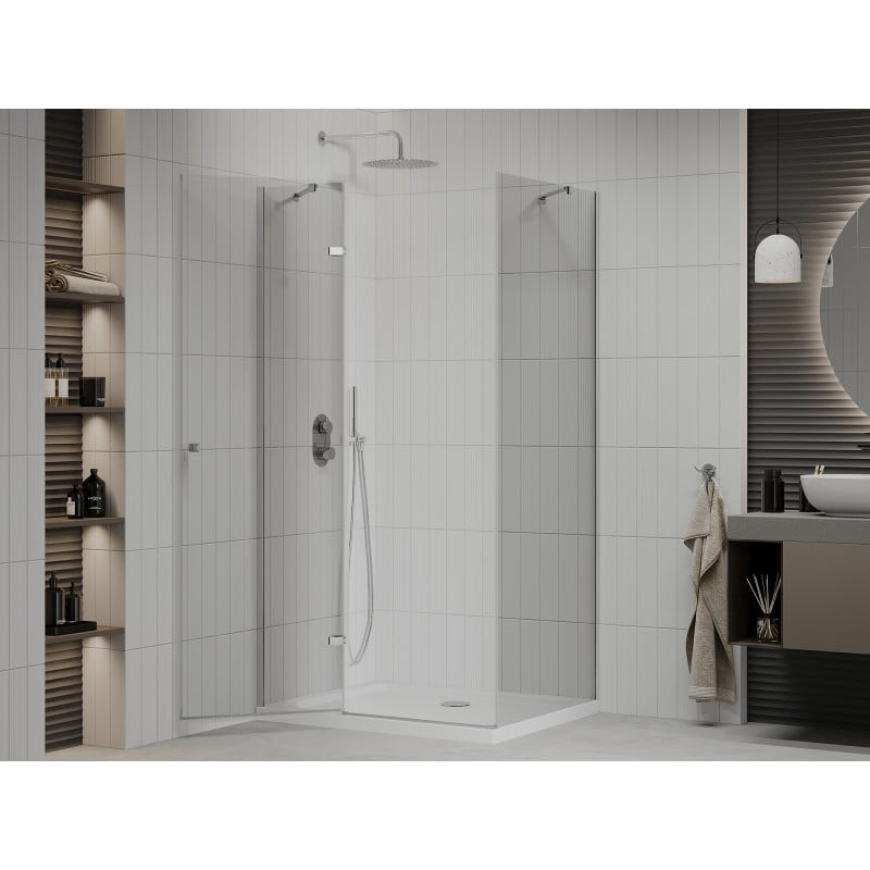 Mexen Roma kabina prysznicowa uchylna 70 x 100 cm, transparent, chrom + brodzik Flat - 854-070-100-01-00-4010
