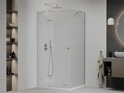 Mexen Roma kabina prysznicowa uchylna 80 x 90 cm, transparent, chrom + brodzik Flat - 854-080-090-01-00-4010