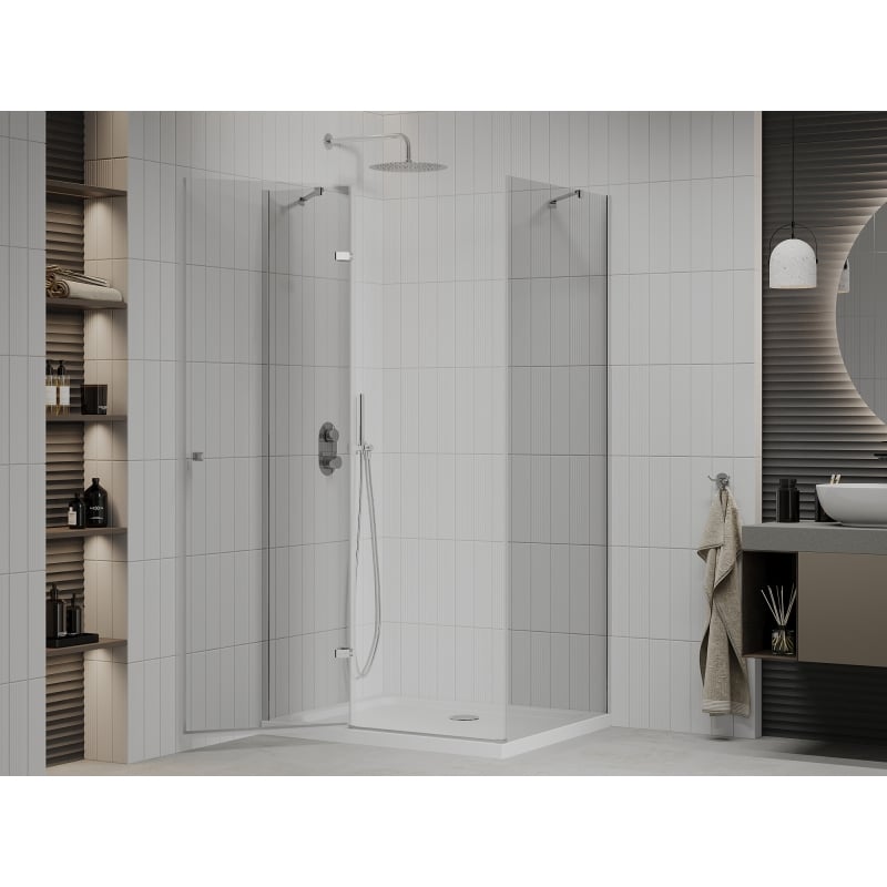 Mexen Roma kabina prysznicowa uchylna 80 x 90 cm, transparent, chrom + brodzik Flat - 854-080-090-01-00-4010