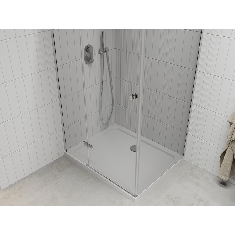 Mexen Roma kabina prysznicowa uchylna 80 x 100 cm, transparent, chrom + brodzik Flat - 854-080-100-01-00-4010