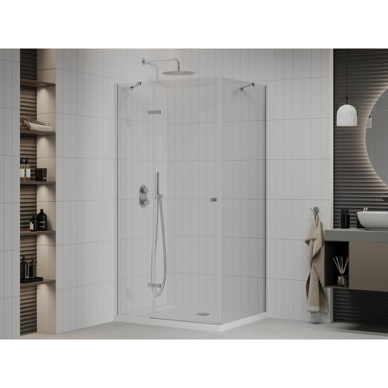 Mexen Roma kabina prysznicowa uchylna 100 x 90 cm, transparent, chrom + brodzik Flat - 854-100-090-01-00-4010