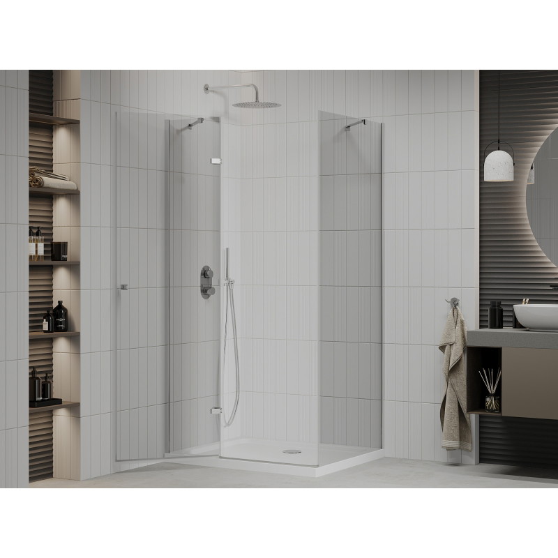 Mexen Roma kabina prysznicowa uchylna 110 x 90 cm, transparent, chrom + brodzik Flat - 854-110-090-01-00-4010