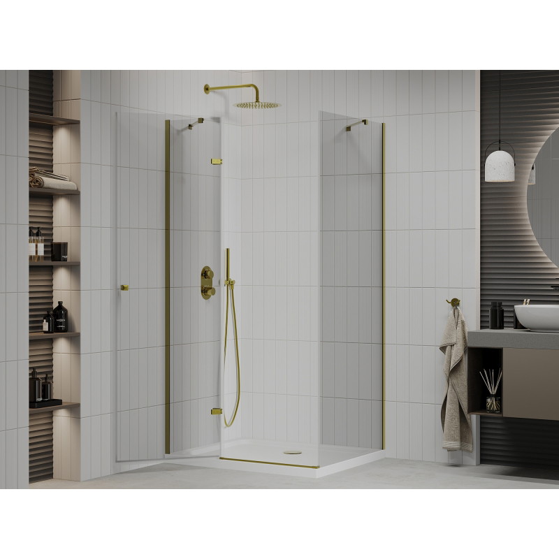 Mexen Roma kabina prysznicowa uchylna 100 x 90 cm, transparent, złota + brodzik Flat - 854-100-090-50-00-4010