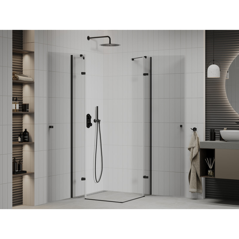 Mexen Roma Duo kabina prysznicowa uchylna 100 x 100 cm, transparent, czarna - 854-100-100-70-00-02
