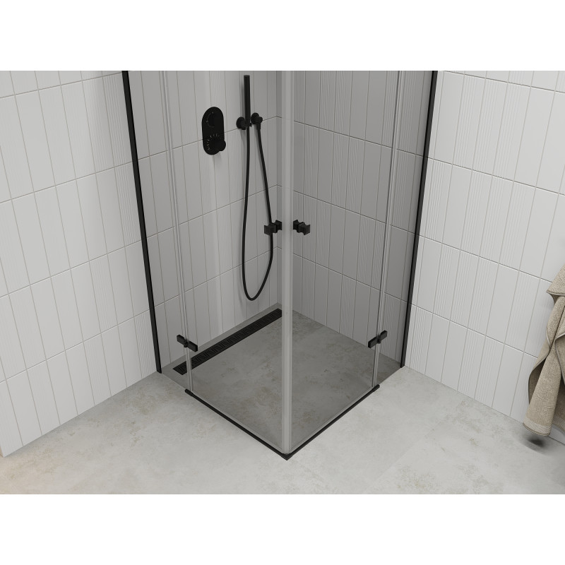 Mexen Roma Duo kabina prysznicowa uchylna 100 x 100 cm, transparent, czarna - 854-100-100-70-00-02