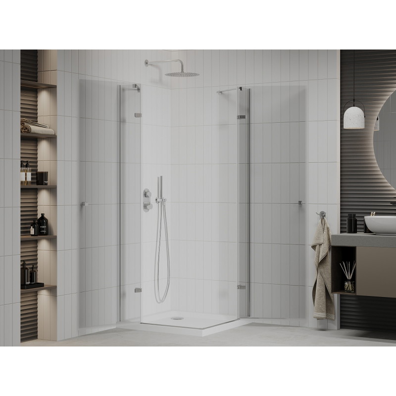 Mexen Roma Duo kabina prysznicowa uchylna 80 x 80 cm, transparent, chrom + brodzik Flat - 854-080-080-01-02-4010