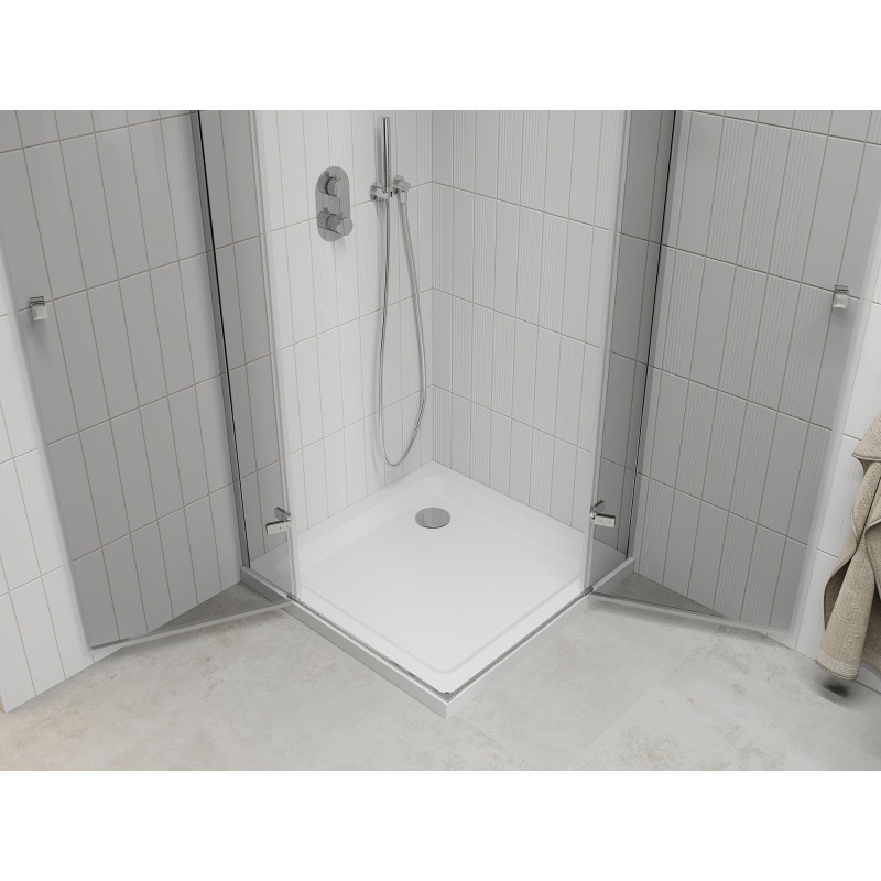 Mexen Roma Duo kabina prysznicowa uchylna 90 x 90 cm, transparent, chrom + brodzik Flat - 854-090-090-01-02-4010