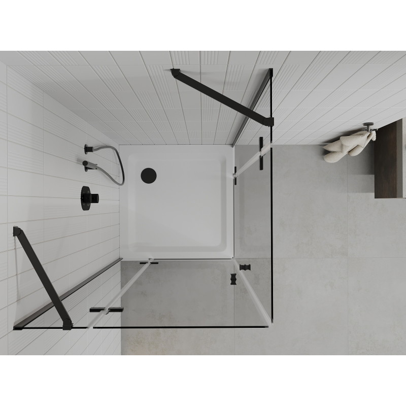 Mexen Roma Duo kabina prysznicowa uchylna 90 x 90 cm, transparent, czarna + brodzik Flat - 854-090-090-70-02-4010B