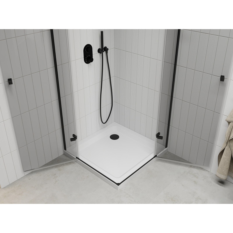Mexen Roma Duo kabina prysznicowa uchylna 90 x 90 cm, transparent, czarna + brodzik Flat - 854-090-090-70-02-4010B