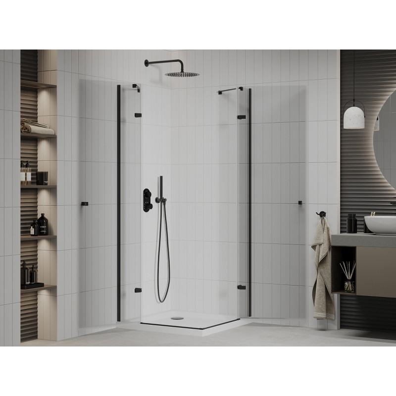 Mexen Roma Duo kabina prysznicowa uchylna 100 x 100 cm, transparent, czarna + brodzik Flat - 854-100-100-70-02-4010B
