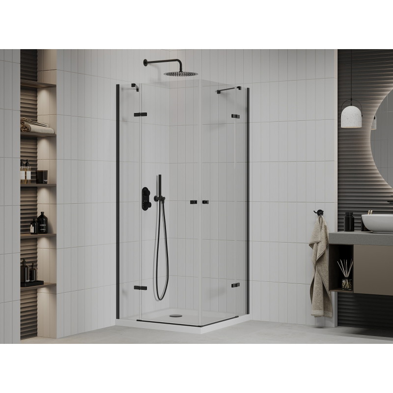Mexen Roma Duo kabina prysznicowa uchylna 100 x 100 cm, transparent, czarna + brodzik Flat - 854-100-100-70-02-4010B