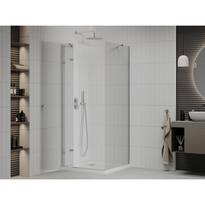 Mexen Roma kabina prysznicowa uchylna 80 x 80 cm, transparent, chrom + brodzik Flat - 854-080-080-01-00-4010