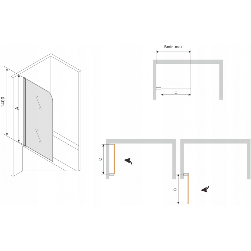Mexen Vega wanna prostokątna 170 x 70 cm z obudową i parawanem 1-skrzydłowym 70 cm, czarny wzór - 550117070X9307017077