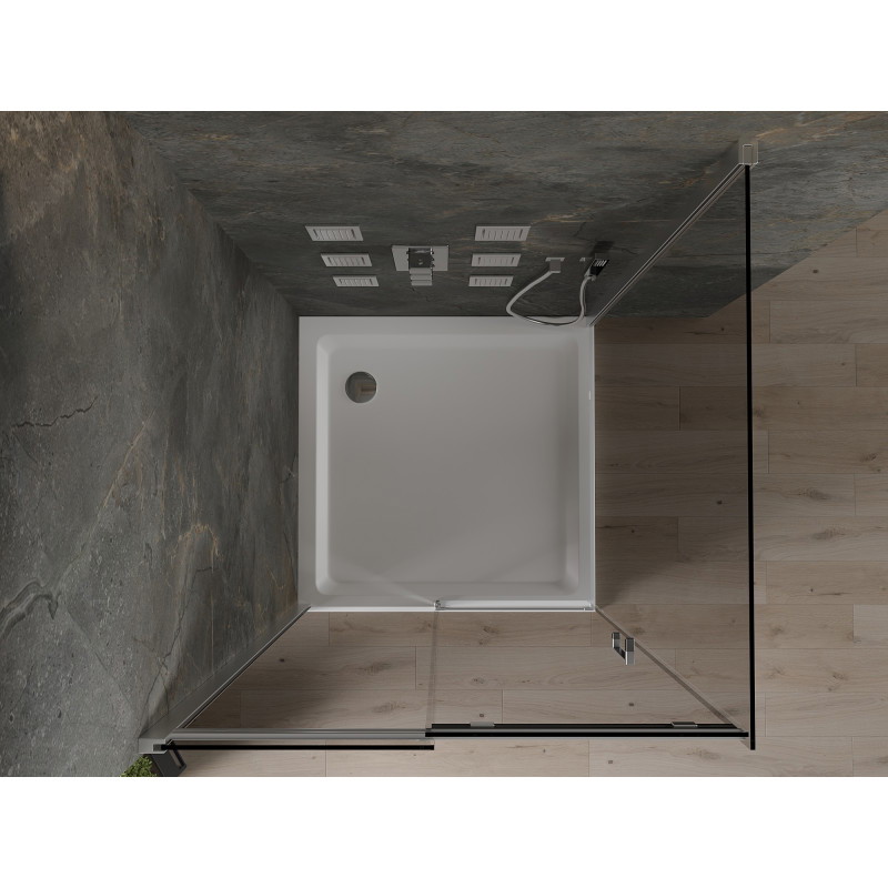 Mexen Omega kabina prysznicowa rozsuwana 100 x 100 cm, grafit, chrom + brodzik Flat, bialy - 825-100-100-01-40-4010