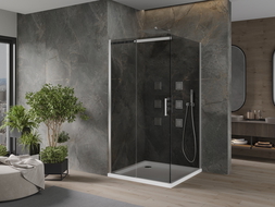 Mexen Omega kabina prysznicowa rozsuwana 100 x 100 cm, grafit, chrom + brodzik Flat, bialy - 825-100-100-01-40-4010