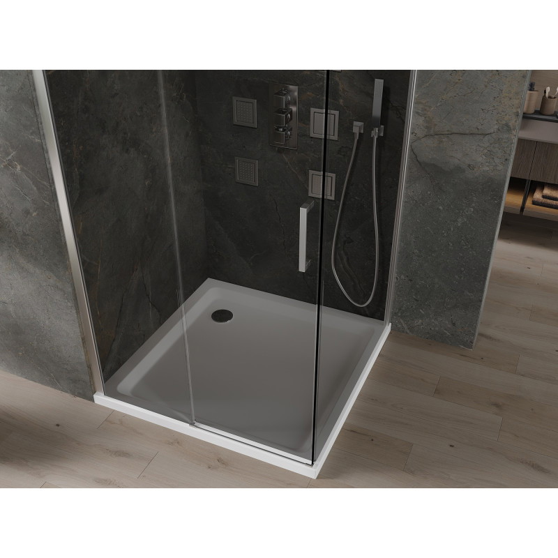 Mexen Omega kabina prysznicowa rozsuwana 100 x 100 cm, grafit, chrom + brodzik Flat, bialy - 825-100-100-01-40-4010