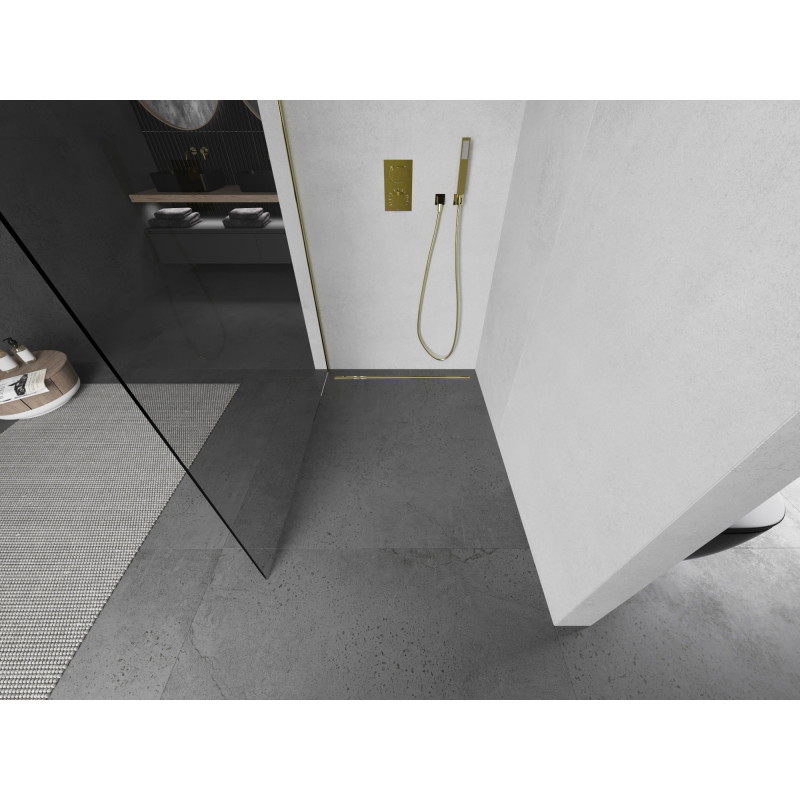 Mexen Kioto ścianka prysznicowa Walk-in 130 x 200 cm, transparent 8 mm, złota - 800-130-101-50-00