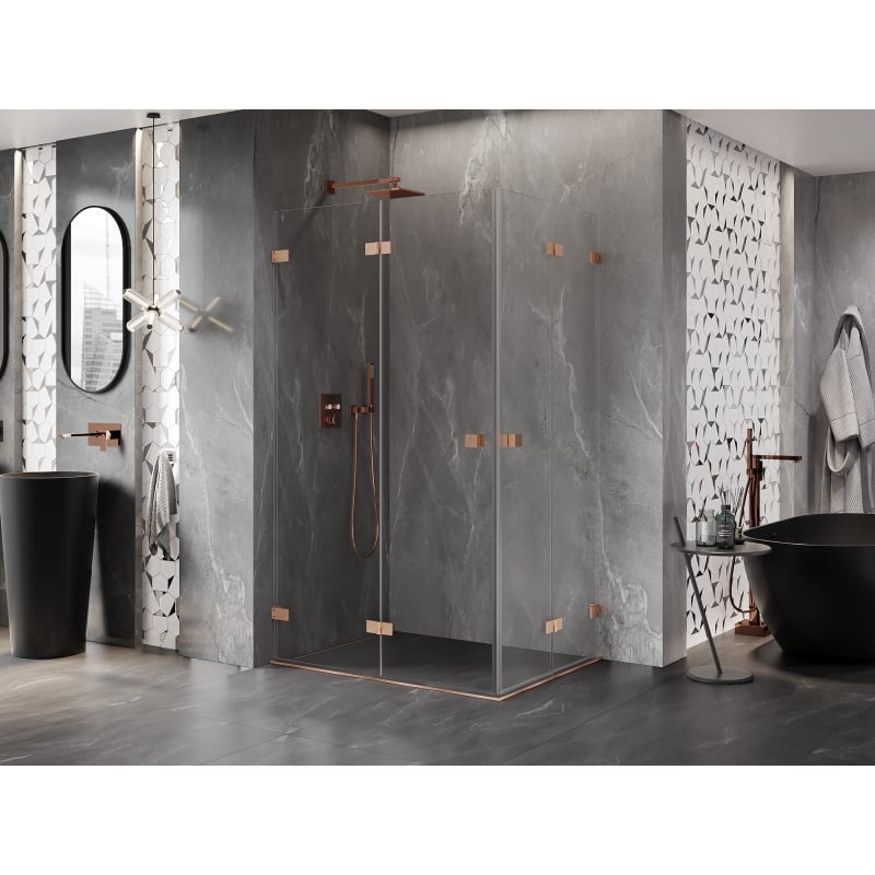 Mexen Lunar-F Duo kabina prysznicowa składana 90 x 85 cm, transparent, miedź szczotkowana - 836-090L-085P-65-00
