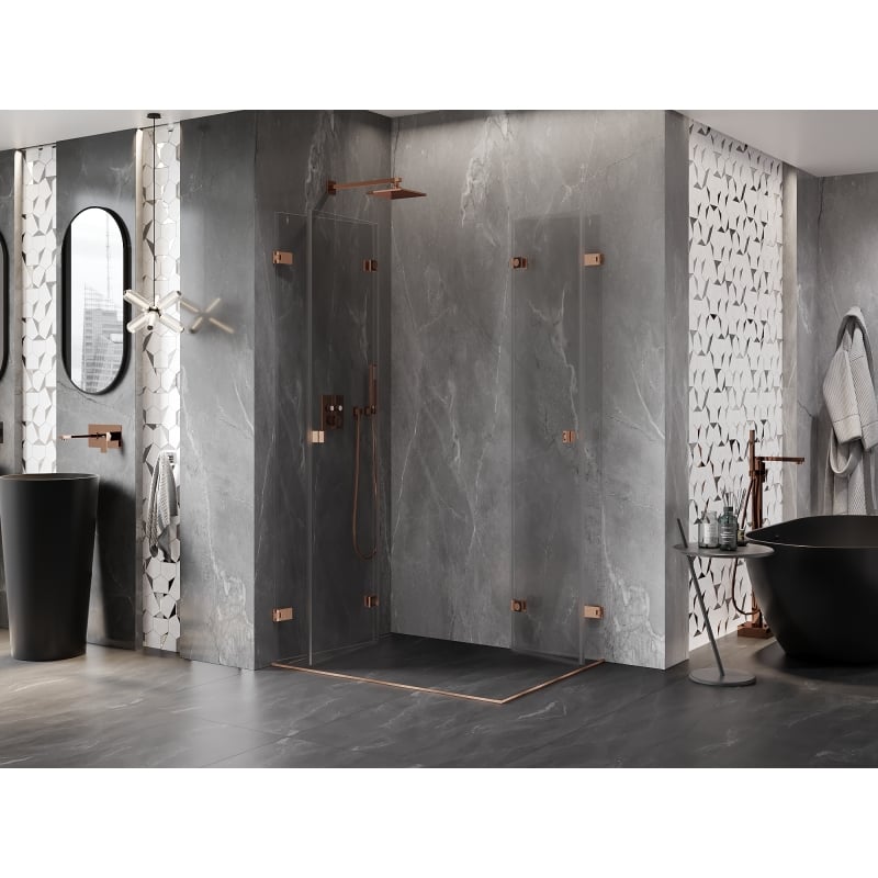 Mexen Lunar-F Duo kabina prysznicowa składana 100 x 85 cm, transparent, miedź szczotkowana - 836-100L-085P-65-00