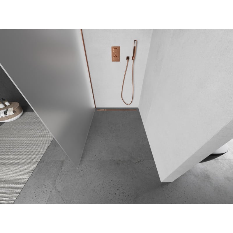 Mexen Kioto ścianka prysznicowa Walk-in 70 x 200 cm, szron 8 mm, różowe złoto - 800-070-101-60-30