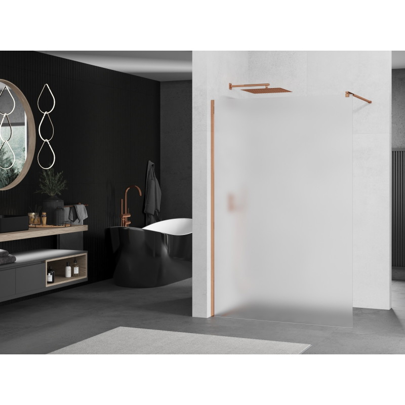 Mexen Kioto ścianka prysznicowa Walk-in 90 x 200 cm, szron 8 mm, różowe złoto - 800-090-101-60-30