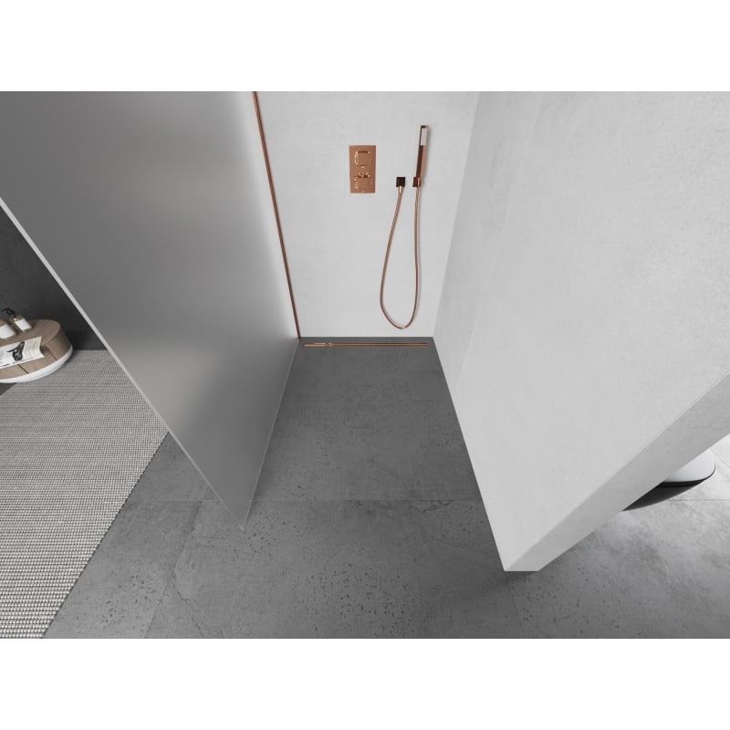 Mexen Kioto ścianka prysznicowa Walk-in 110 x 200 cm, szron 8 mm, różowe złoto - 800-110-101-60-30