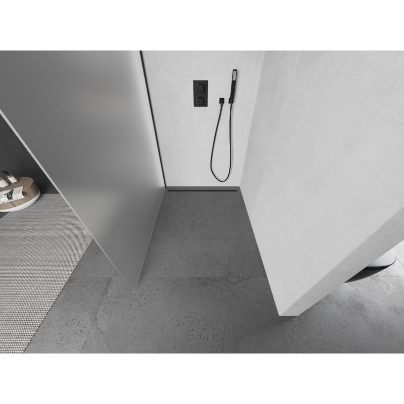 Mexen Kioto ścianka prysznicowa Walk-in 110 x 200 cm, szron 8 mm, czarna - 800-110-101-70-30