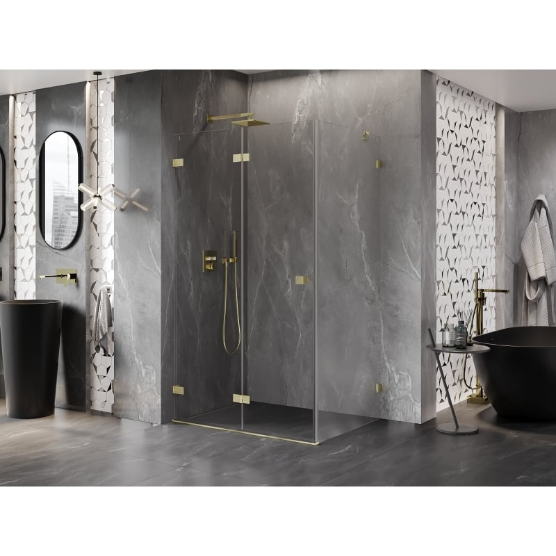 Mexen Lunar-F kabina prysznicowa składana lewa 90 x 80 cm, transparent, złota szczotkowana - 836-090-080-55-00-L
