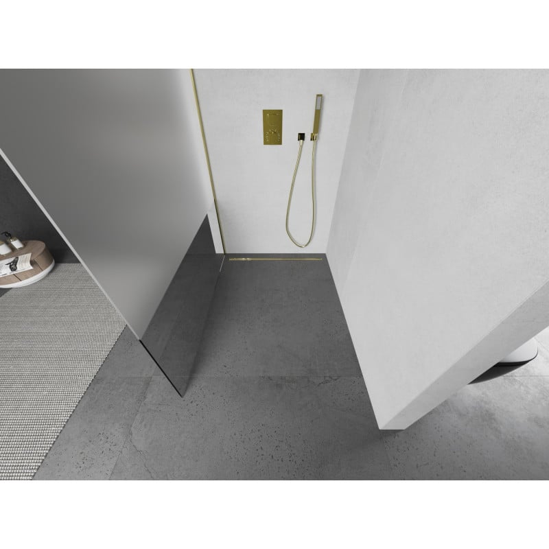 Mexen Kioto ścianka prysznicowa Walk-in 120 x 200 cm, transparent/szron 8 mm, złota - 800-120-101-50-35