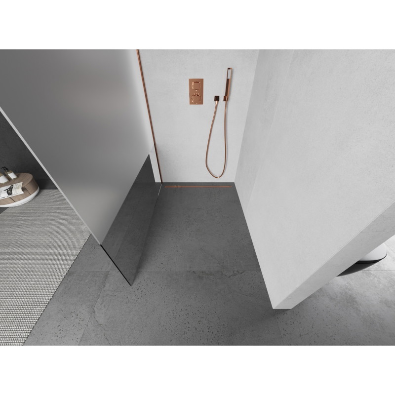 Mexen Kioto ścianka prysznicowa Walk-in 100 x 200 cm, transparent/szron 8 mm, różowe złoto - 800-100-101-60-35