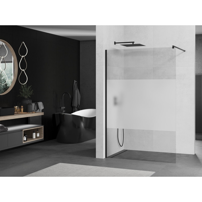 Mexen Kioto ścianka prysznicowa Walk-in 90 x 200 cm, transparent/szron 8 mm, czarna - 800-090-101-70-35