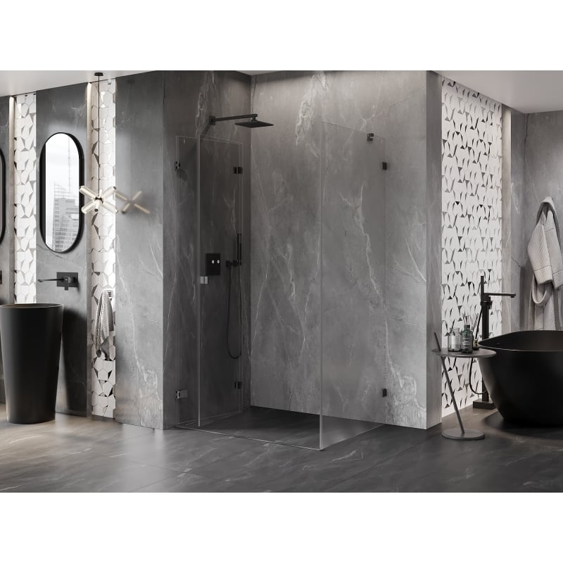Mexen Lunar-F kabina prysznicowa składana lewa 95 x 90 cm, transparent, gun gray szczotkowany - 836-095-090-66-00-L