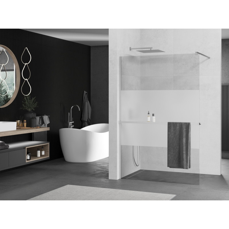 Mexen Kioto+ ścianka prysznicowa z półką Walk-in 100 x 200 cm, transparent/szron, chrom - 800-100-121-01-35