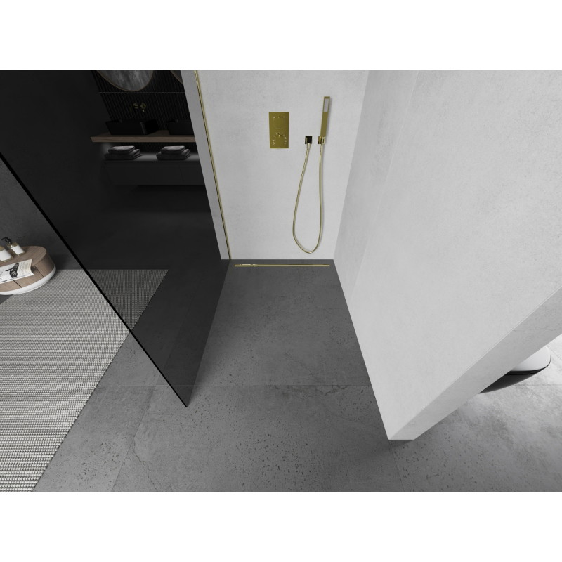 Mexen Kioto ścianka prysznicowa Walk-in 80 x 200 cm, grafit 8 mm, złota - 800-080-101-50-40