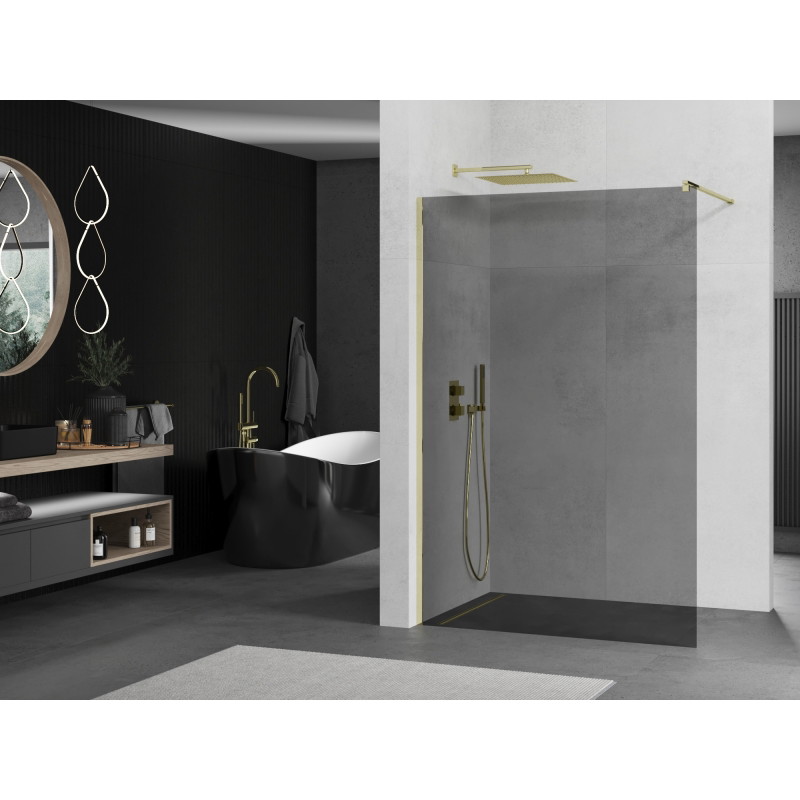 Mexen Kioto ścianka prysznicowa Walk-in 80 x 200 cm, grafit 8 mm, złota - 800-080-101-50-40