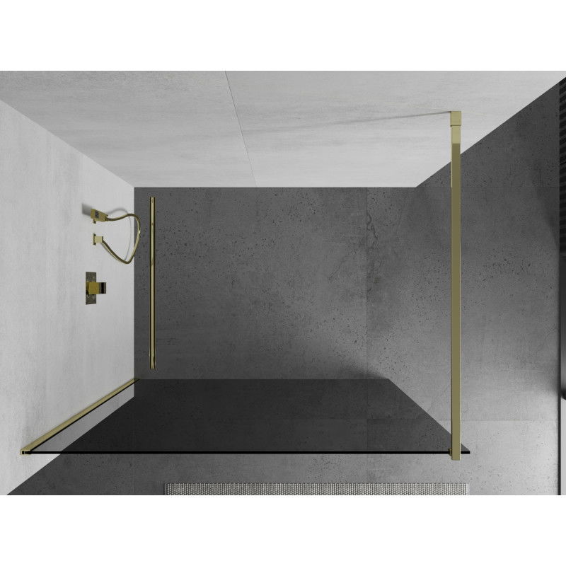 Mexen Kioto ścianka prysznicowa Walk-in 90 x 200 cm, grafit 8 mm, złota - 800-090-101-50-40