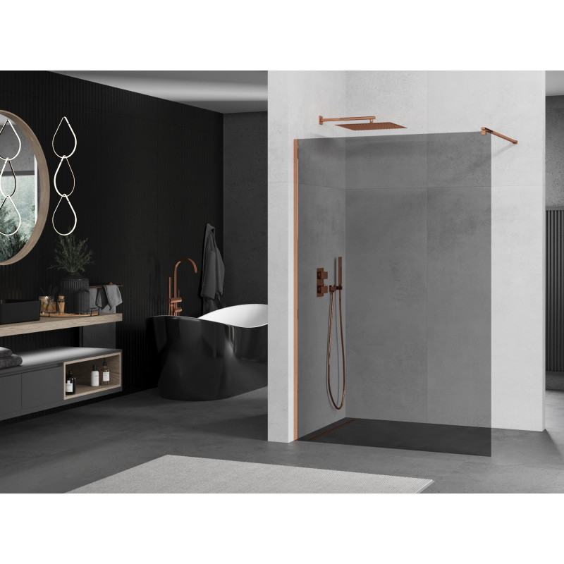 Mexen Kioto ścianka prysznicowa Walk-in 80 x 200 cm, grafit 8 mm, różowe złoto - 800-080-101-60-40