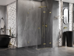 Mexen Lunar-F kabina prysznicowa składana prawa 100 x 100 cm, transparent, złota - 836-100-100-50-00-P