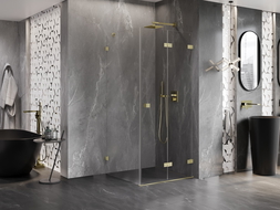 Mexen Lunar-F kabina prysznicowa składana prawa 90 x 90 cm, transparent, złota szczotkowana - 836-090-090-55-00-P