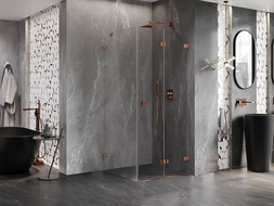 Mexen Lunar-F kabina prysznicowa składana prawa 100 x 100 cm, transparent, różowe złoto- 836-100-100-60-00-P