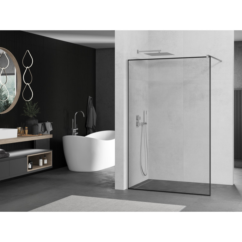 Mexen Kioto ścianka prysznicowa Walk-in 80 x 200 cm, czarna ramka 8 mm, chrom - 800-080-101-01-70