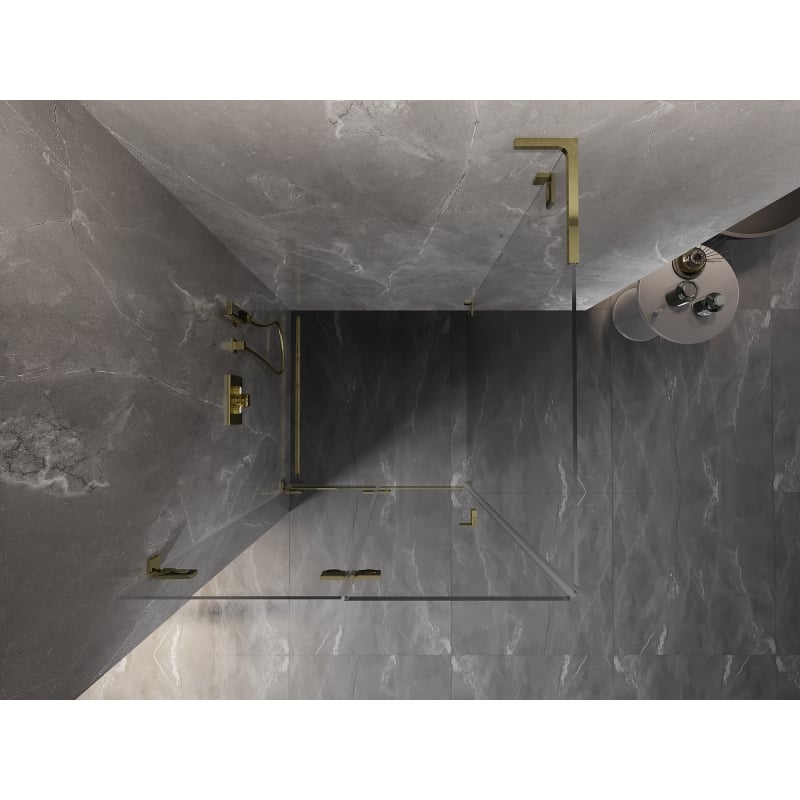 Mexen Lunar-F L kabina prysznicowa składana lewa 80 x 80 cm, transparent, złota - 836L-080-080-50-00-L