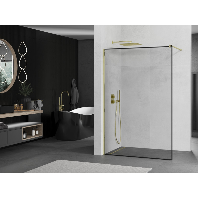 Mexen Kioto ścianka prysznicowa Walk-in 50 x 200 cm, czarna ramka 8 mm, złota - 800-050-101-50-70