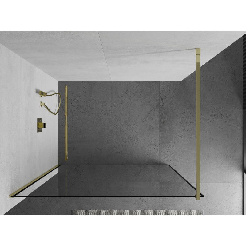 Mexen Kioto ścianka prysznicowa Walk-in 90 x 200 cm, czarna ramka 8 mm, złota - 800-090-101-50-70