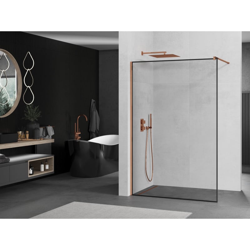 Mexen Kioto ścianka prysznicowa Walk-in 110 x 200 cm, czarna ramka 8 mm, różowe złoto - 800-110-101-60-70