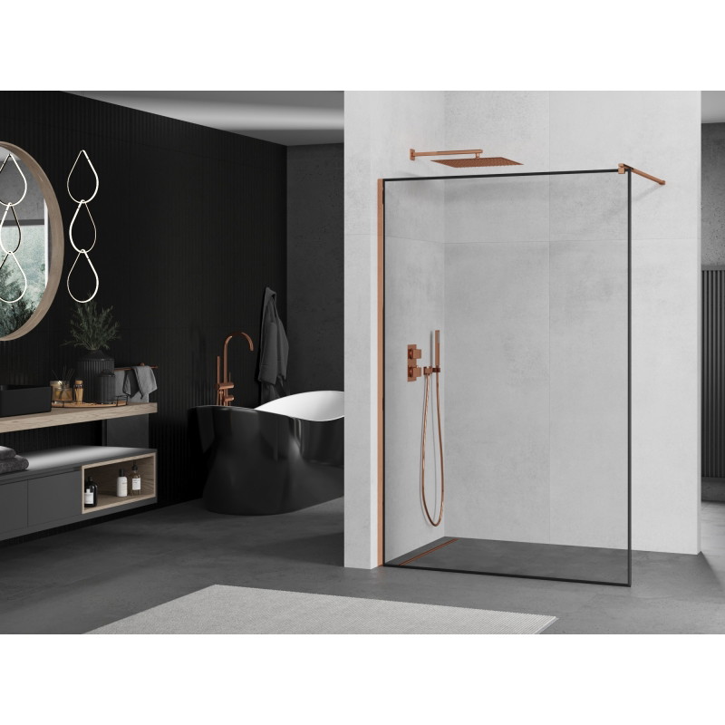 Mexen Kioto ścianka prysznicowa Walk-in 120 x 200 cm, czarna ramka 8 mm, różowe złoto - 800-120-101-60-70