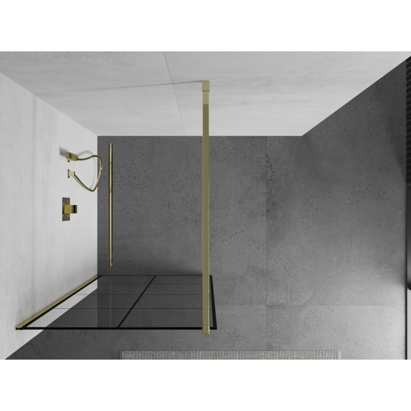 Mexen Kioto ścianka prysznicowa Walk-in 70 x 200 cm, czarna kratka 8 mm, złota - 800-070-101-50-77