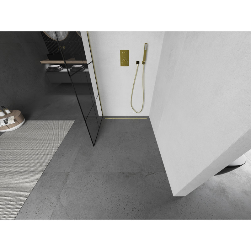 Mexen Kioto ścianka prysznicowa Walk-in 90 x 200 cm, czarna kratka 8 mm, złota - 800-090-101-50-77